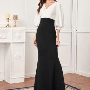 Lantern sleeve surplice neck two tone mermaid